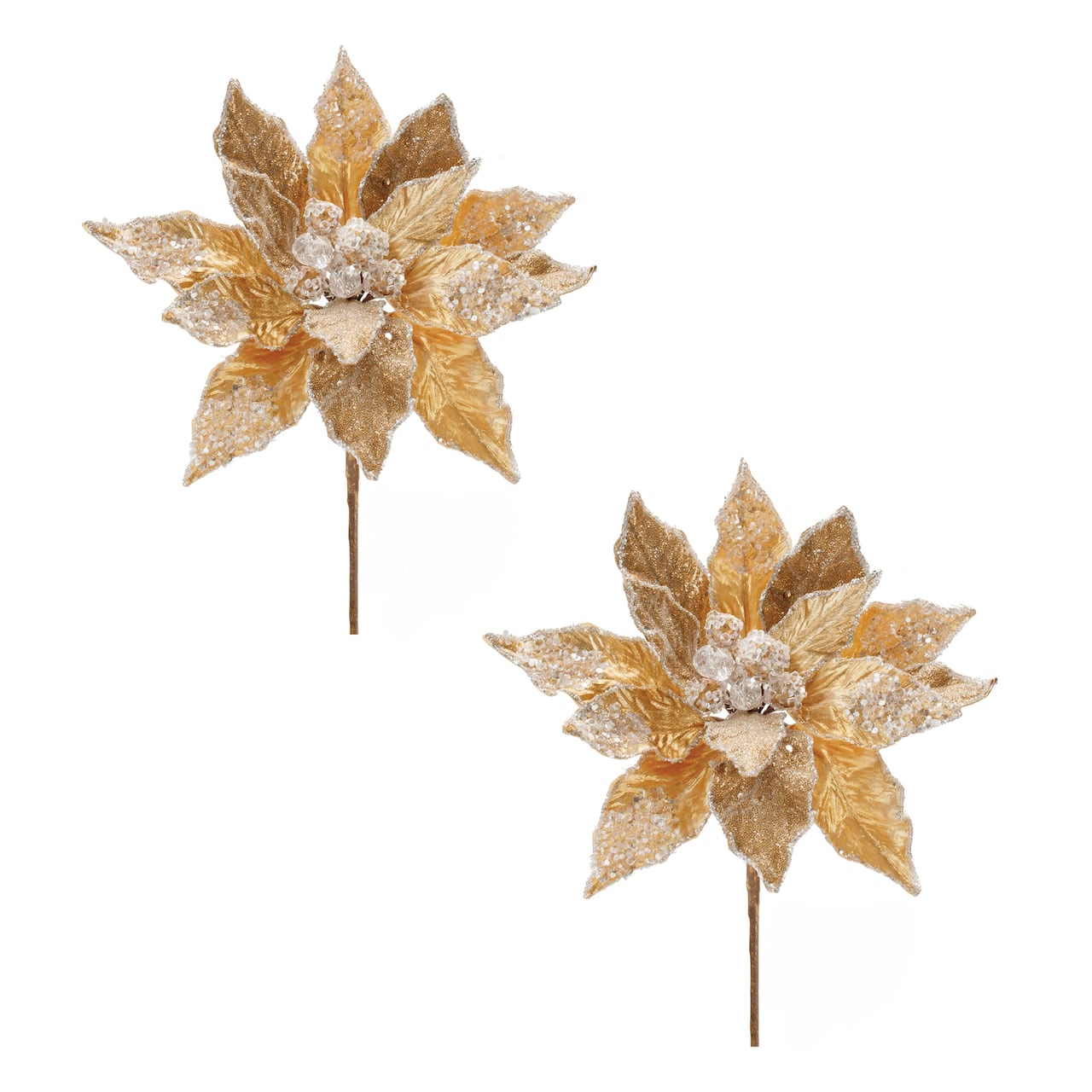 28" Beaded Velvet Poinsettia Flower Stems, 2ct.